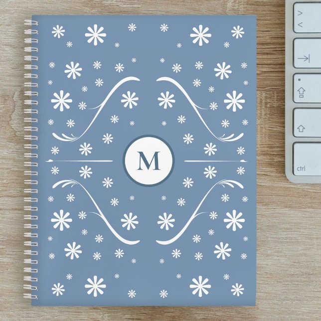 Dusty Blue Flower Power Monogram Carnet Recette (Dusty Blue Monogram Recipe Notebook)