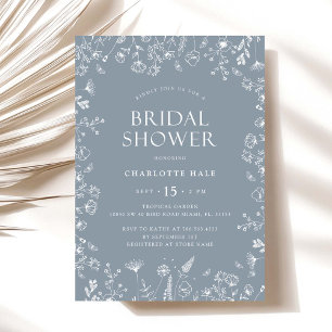 Dusty Blue Flowers Brautparty Einladung
