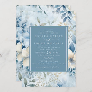 Dusty Blue Flowers   Elegante Garden Wedding Einladung