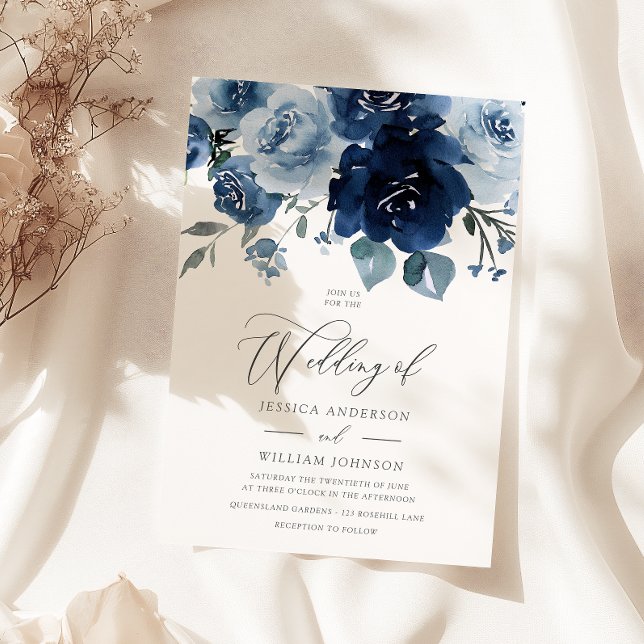 Dusty Blue Flowers Elegante Wedding Einladung (Von Creator hochgeladen)