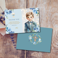 Dusty Blue Flowers First Heilige Kommunion Boys