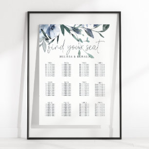 Dusty Blue Flowers Hochzeitstabelle Poster