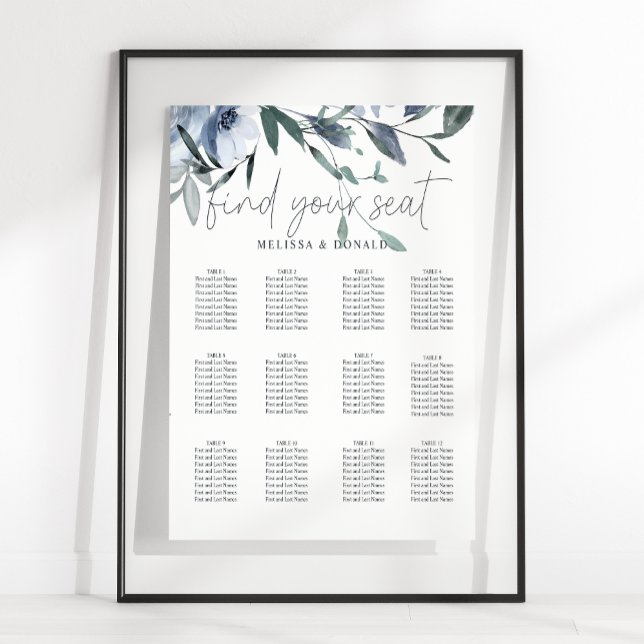 Dusty Blue Flowers Hochzeitstabelle Poster (Von Creator hochgeladen)