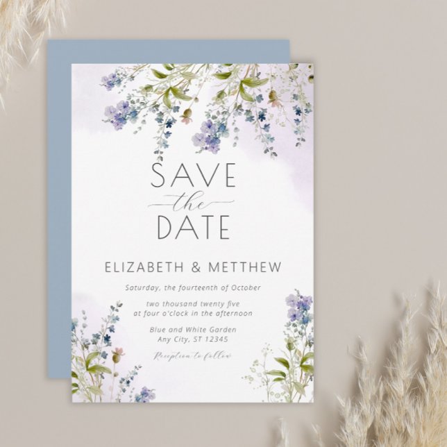 Dusty Blue Flowers Save the Date Einladung (Von Creator hochgeladen)
