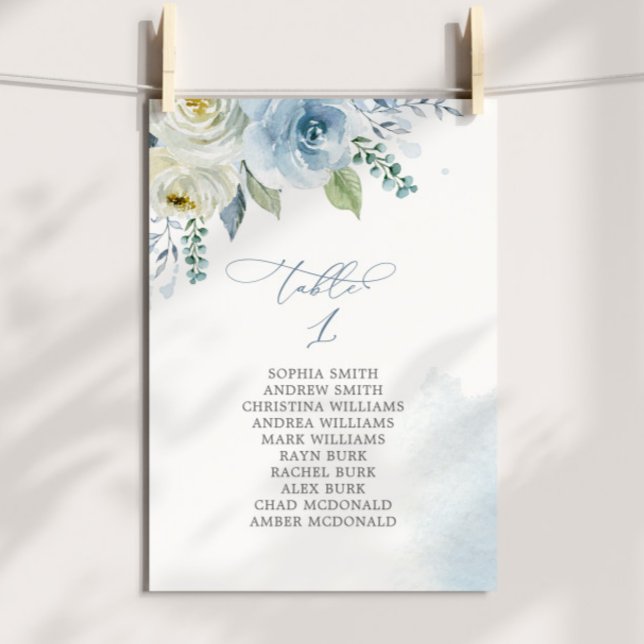 Dusty Blue Flowers Table Number 1 Seating Chart Einladung (Von Creator hochgeladen)