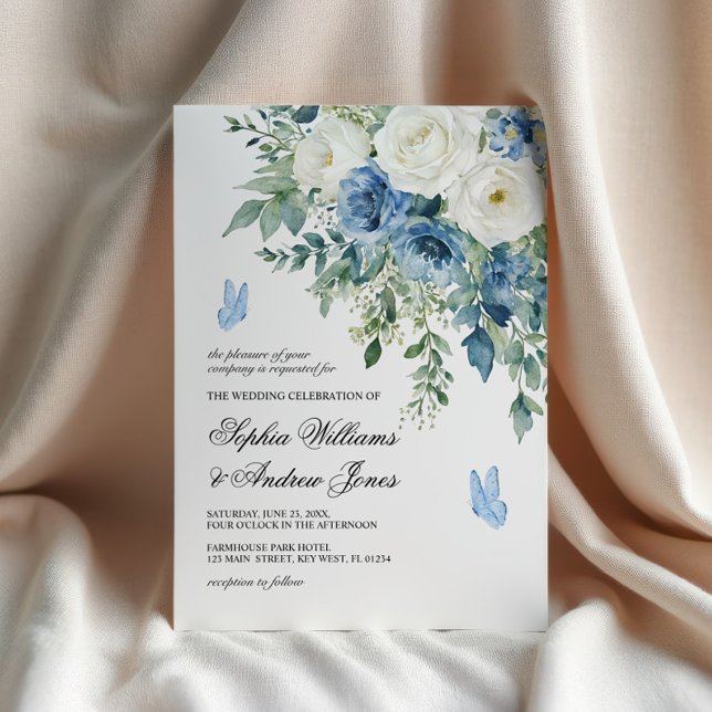 Dusty Blue Flowers Wedding Invitation Einladung (Von Creator hochgeladen)