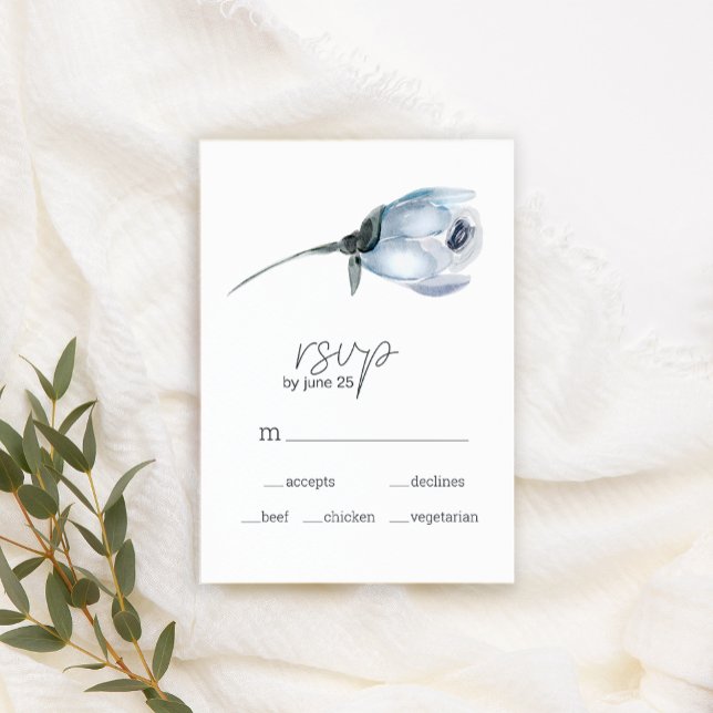 Dusty Blue Flowers Wedding RSVP Card Karte (Von Creator hochgeladen)