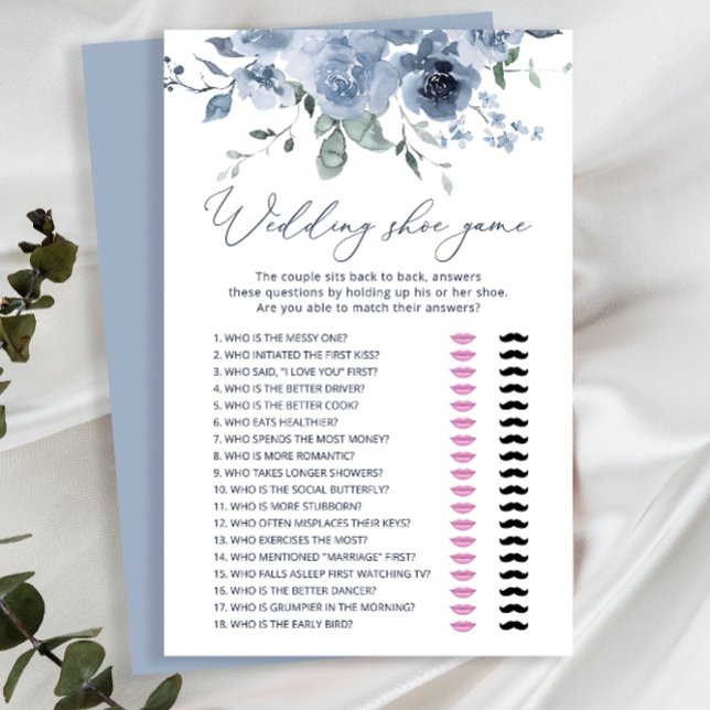 Dusty Blue Flowers Wedding Shoe Game Card (Von Creator hochgeladen)