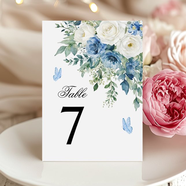 Dusty Blue Flowers Wedding Table Number Einladung (Von Creator hochgeladen)