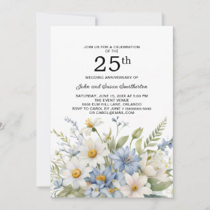 Dusty Blue Flowers White Daisies 25 Jahre Einladung