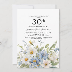 Dusty Blue Flowers White Daisies 30 Jahre Einladung