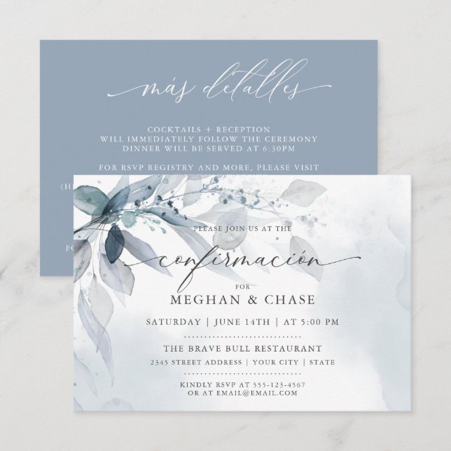 Dusty Blue Foliage CUSTOM3 UAWG DETAILS Einladung (Vorne/Hinten)