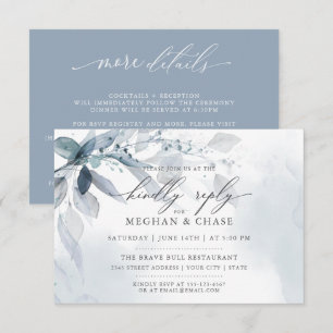 Dusty Blue Foliage CUSTOM RSVP DÉTAILS Invitation