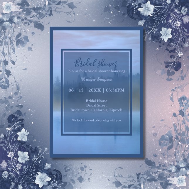 dusty blue forest landscape bridal shower einladung (Von Creator hochgeladen)