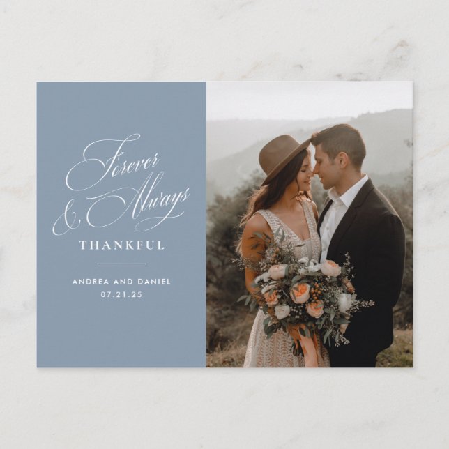 Dusty Blue Forever und immer Hochzeit Vielen Dank Postkarte (Vorderseite)