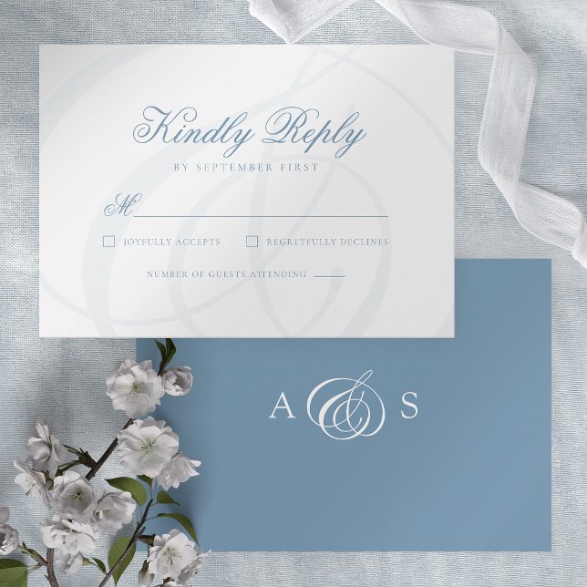 Dusty Blue Formal Wedding RSVP Card Begleitkarte (Von Creator hochgeladen)