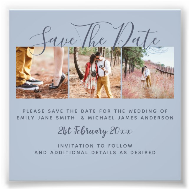 Dusty Blue FOTO Collage Save the Dates Wedding (Vorne)