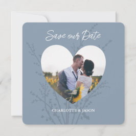 Dusty Blue Foto Heart Frame Save the Date Einladung