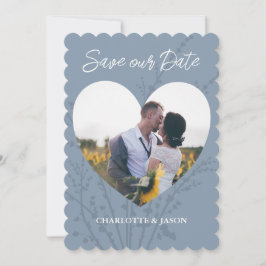 Dusty Blue Foto Heart Frame Save the Date Einladung