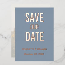Dusty Blue Foto Overlay Save the Date Gold