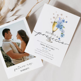 Dusty Blue Foto Pearls & Prosecco Brautparty Einladung