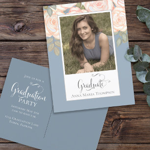 Dusty Blue Foto Watercolor Blush Abschluss Postkarte