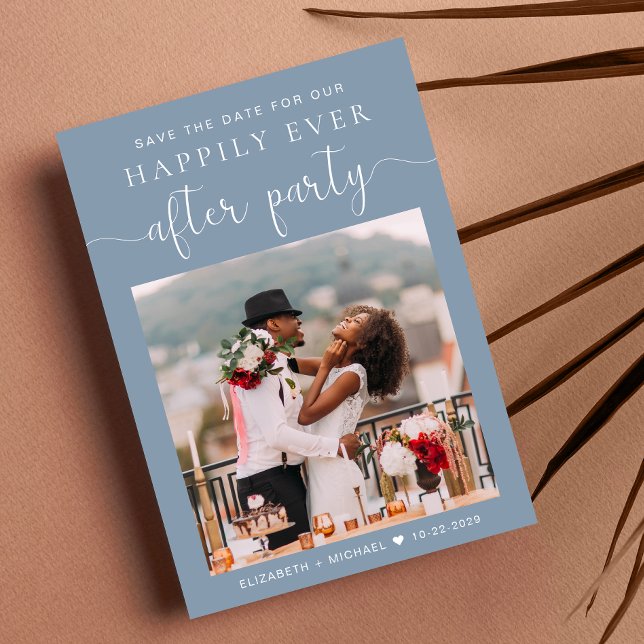 Dusty Blue Foto Wedding Reception Save the Date Ankündigung (Von Creator hochgeladen)