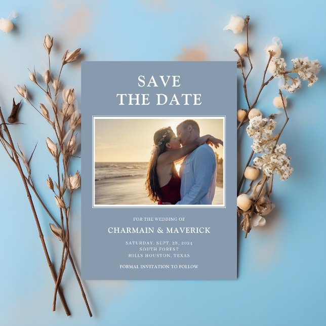 Dusty Blue Foto Wedding Save The Date (Von Creator hochgeladen)