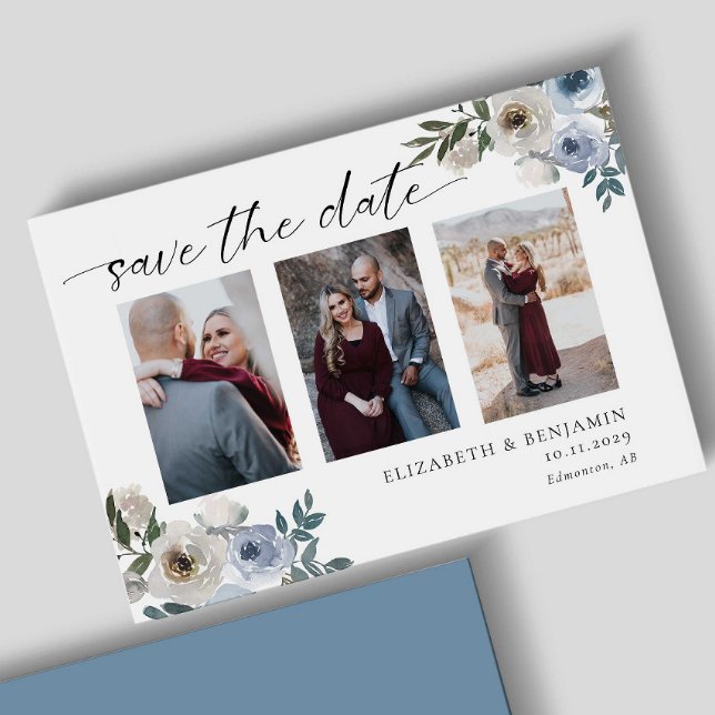Dusty Blue Foto Wedding Save the Date Elegant (Von Creator hochgeladen)