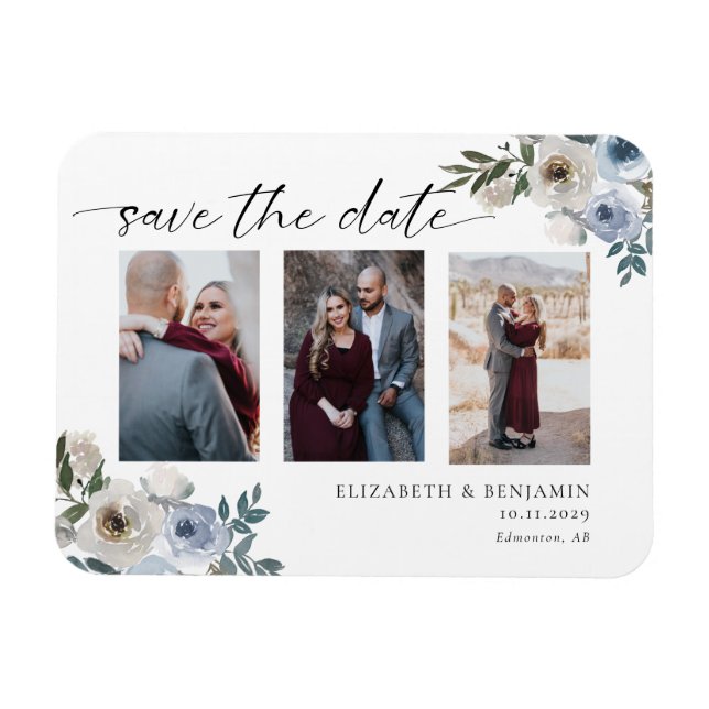 Dusty Blue Foto Wedding Save the Date Elegant Magnet (Horizontal)