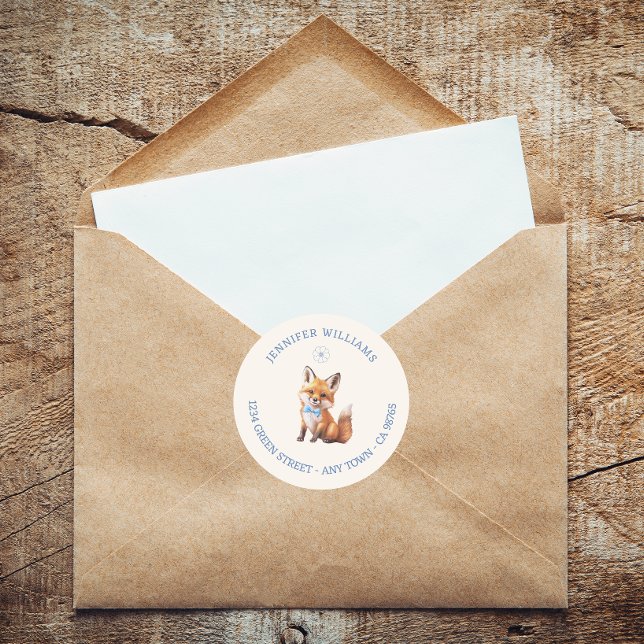 Dusty Blue Fox Woodland Baby Showmarke Runder Aufkleber (Von Creator hochgeladen)