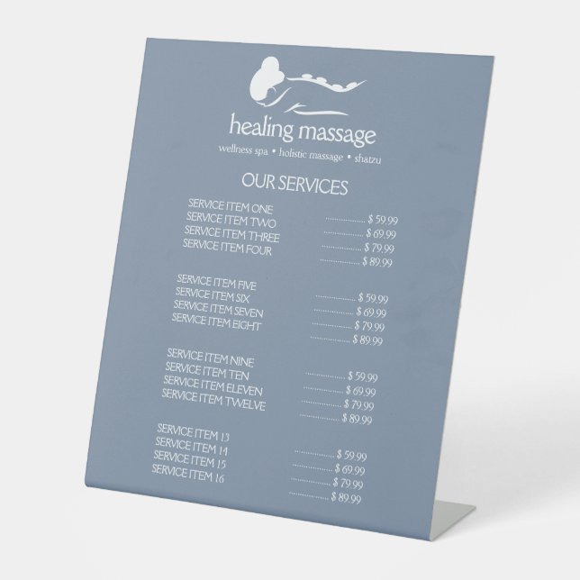 DUSTY BLUE FRAU STONE MASSAGE Wellness Day Wellnes Sockelschild (Vorderseite)