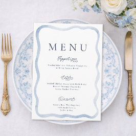 Dusty Blue French Estate Wedding Menu Card Einladung