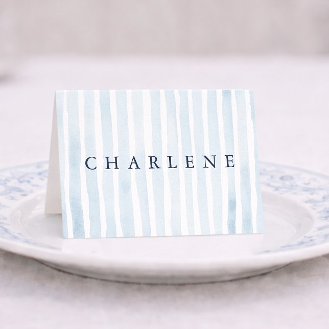 Dusty Blue French Stripe Place Card Tischnummer (Von Creator hochgeladen)
