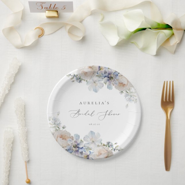 Dusty Blue Garden Floral Brautparty Pappteller (Hochzeit)