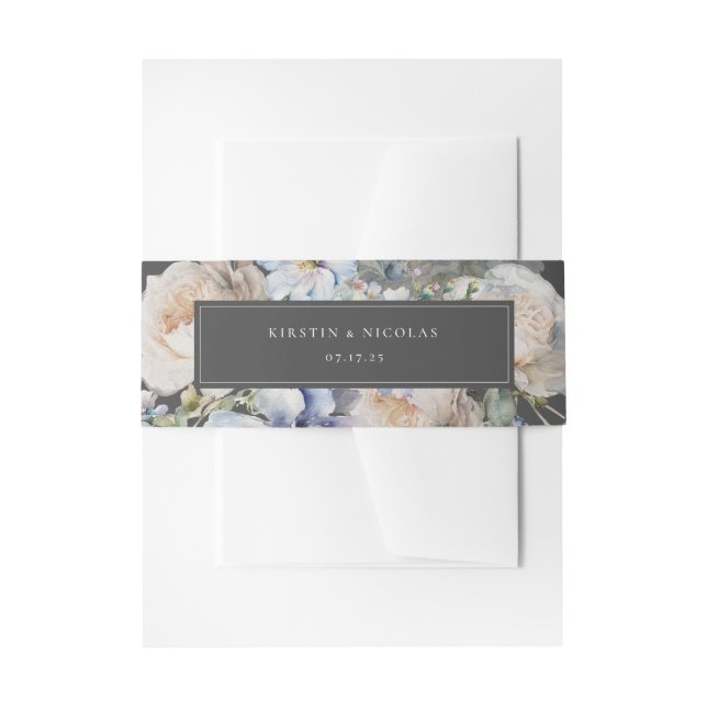 Dusty Blue Garden Floral Wedding Einladungsbanderole (Vorderseite Beispiel)