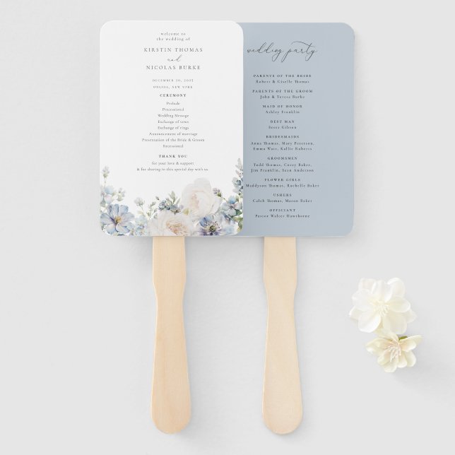 Dusty Blue Garden Floral Wedding Fächer (Vorne und Hinten)