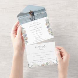 Dusty Blue Garden Floral Wedding Foto All In One Einladung
