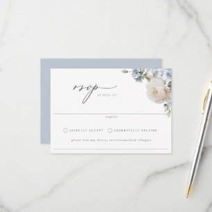 Dusty Blue Garden Floral Wedding RSVP Karte
