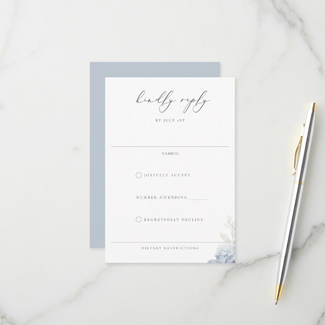 Dusty Blue Garden Floral Wedding RSVP Karte (Vorderseite/Rückseite Beispiel)