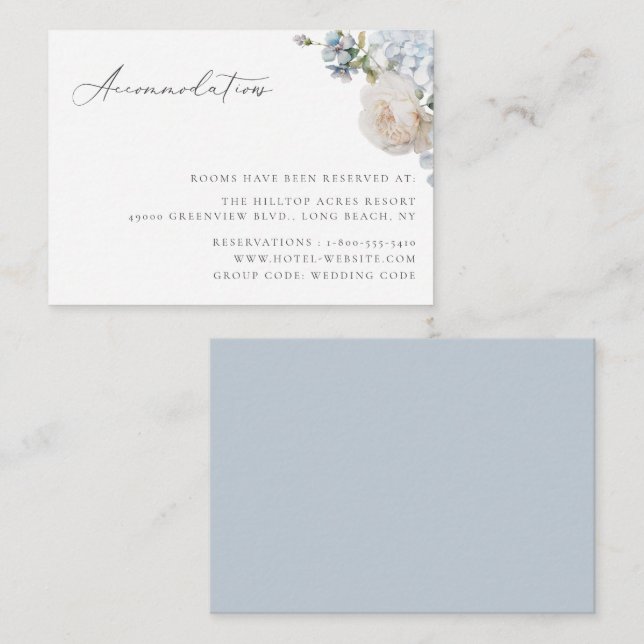 Dusty Blue Garden Floral Wedding Unterkünfte Begleitkarte (Vorne/Hinten)