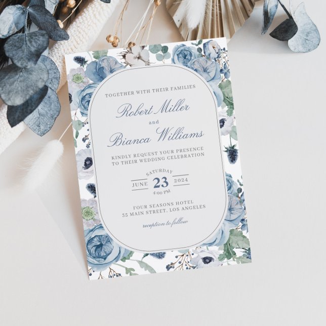 Dusty Blue Garden Rose Florenz Elegante Hochzeit Einladung (Von Creator hochgeladen)