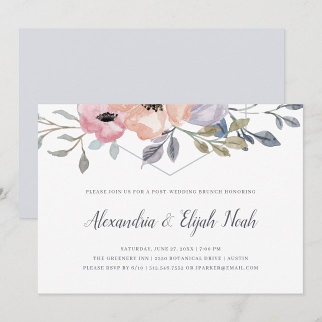Dusty Blue Geometric Floral| Post-Hochzeitsfeier Einladung (Vorne/Hinten)