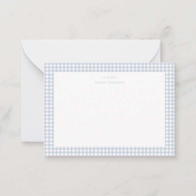 Dusty Blue Gingham Boy Note Card Mitteilungskarte (Vorderseite)