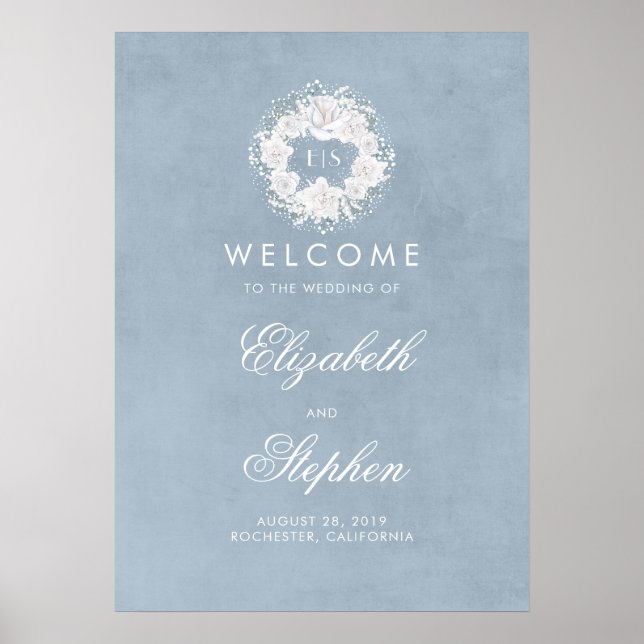 Dusty Blue Gipskraut Wedding Welcome Sign Poster (Vorne)