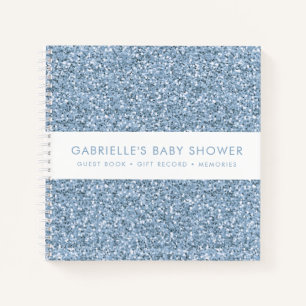 Dusty Blue Glitzer Baby Shower Geschenke + Gästebu Notizbuch