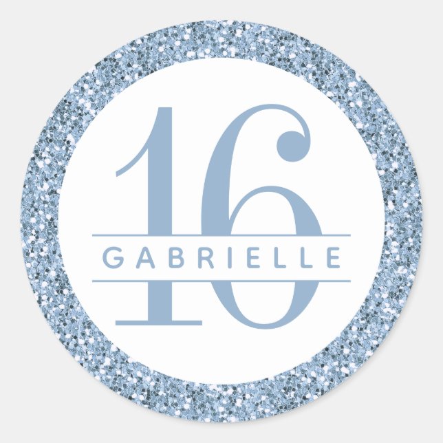 Dusty Blue Glitzer Birthday Gefallen-Aufkleber Runder Aufkleber (Vorderseite)