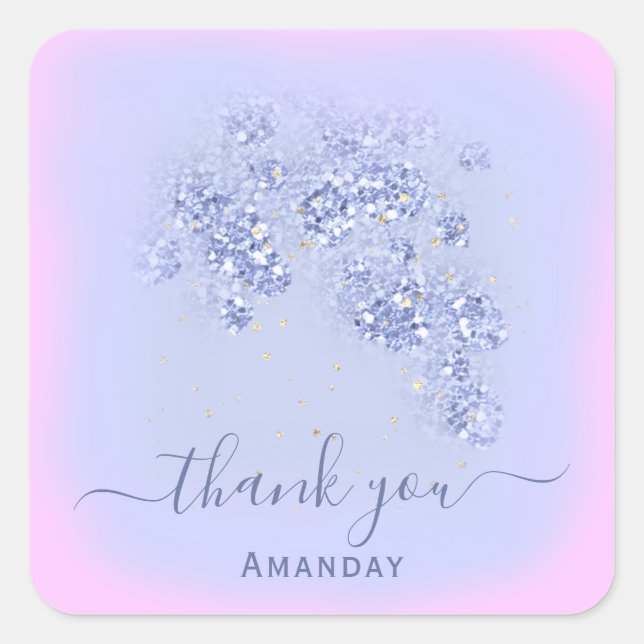 Dusty Blue Glitzer Floral Confetti Gefallen Pink Quadratischer Aufkleber (Vorderseite)