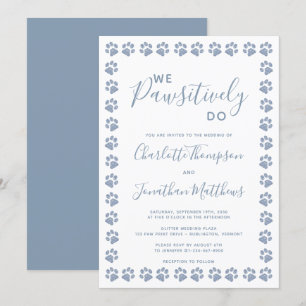 Dusty Blue Glitzer Paw Prints Hochzeitseinladung Einladung