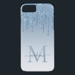 Dusty Blue Glitzer Tropfen Sparkle Monogram Script Case-Mate iPhone Hülle<br><div class="desc">Moderne Glam Dusty Blue Dripping Glitzer Tropfen Sparkle Elegant Stilvolle Feminine Monogram Script Phone Case</div>